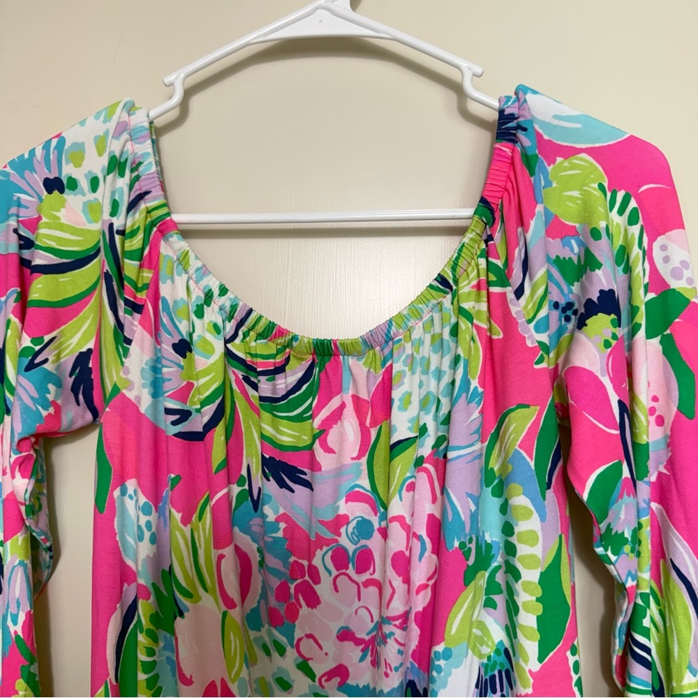 Lilly Pulitzer Lana Skirt Romper XS Pink Tropical Print Long Sleeve Mini Dress - Picture 11 of 14